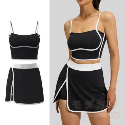 Casual Cami Crop Top Split Skort Yoga Two Pieces Set - image 3