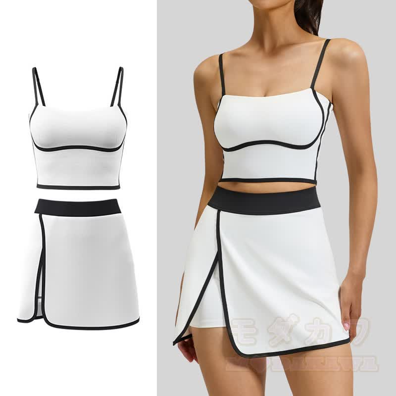 Casual Cami Crop Top Split Skort Yoga Two Pieces Set - image 2