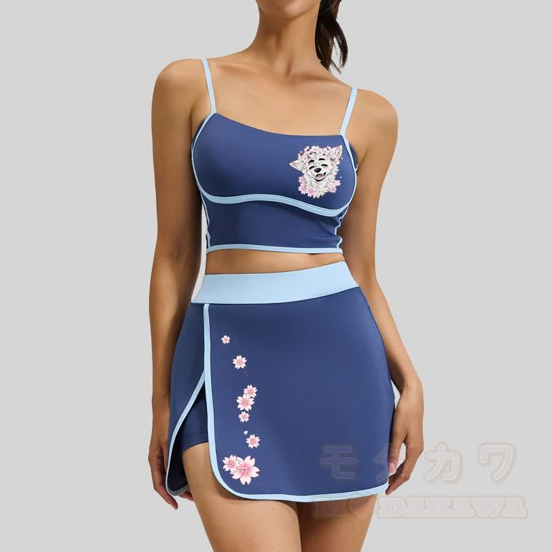 MODAKAWA X atka Cherry Blossom Wolf Print Cami Top Split Skort Two Pieces Set - image 7