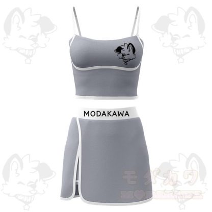 MODAKAWA X Popipeko Puppy Print Cami Top Split Skort Two Pieces Set - Grey - 2XL - image 3
