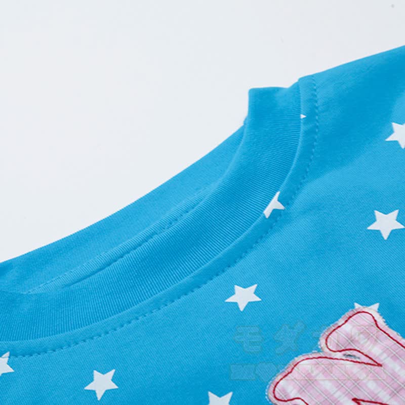 High Quality Durable Press Star Horse Embroidery T-Shirt Color Block Pants Two Pieces Set - image 7