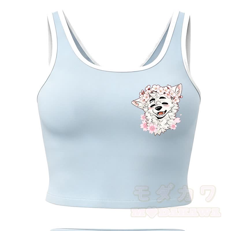 MODAKAWA X atka Wolf Print Cami Top Split Skort Two Pieces Set - Blue Top - 2XL - image 11