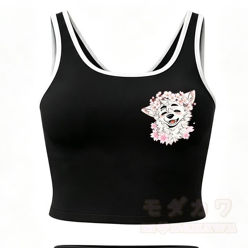 MODAKAWA X atka Wolf Print Cami Top Split Skort Two Pieces Set - Black Top - 2XL - image 12