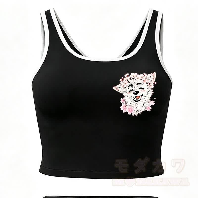 MODAKAWA X atka Wolf Print Cami Top Split Skort Two Pieces Set - Black Top - 2XL - image 12