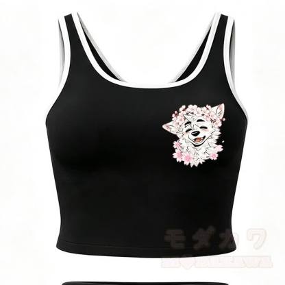 MODAKAWA X atka Wolf Print Cami Top Split Skort Two Pieces Set - Black Top - 2XL - image 12
