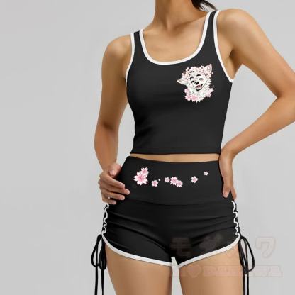MODAKAWA X atka Wolf Print Cami Top Split Skort Two Pieces Set - image 5