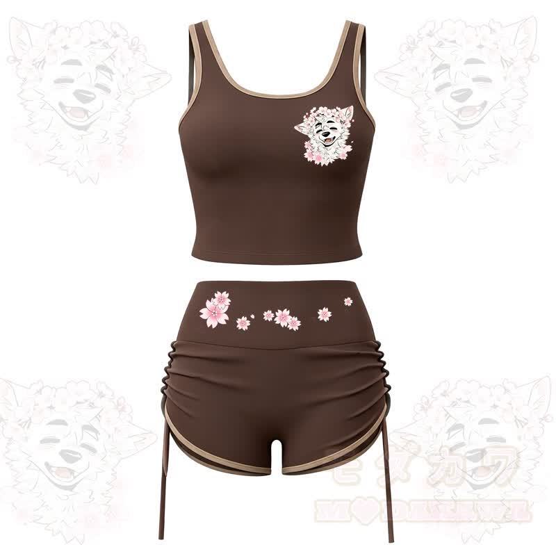 MODAKAWA X atka Wolf Print Cami Top Split Skort Two Pieces Set - Coffee Set - 2XL - image 4