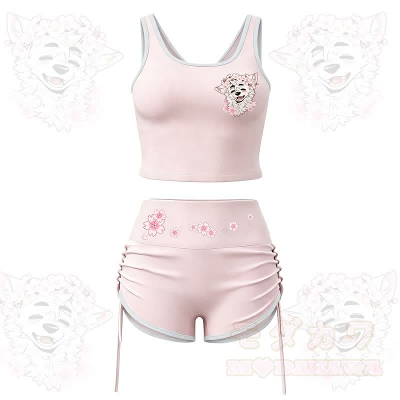 MODAKAWA X atka Wolf Print Cami Top Split Skort Two Pieces Set - Pink Set - 2XL - image 1