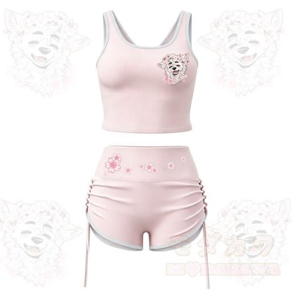 MODAKAWA X atka Wolf Print Cami Top Split Skort Two Pieces Set - Pink Set - 2XL - image 1