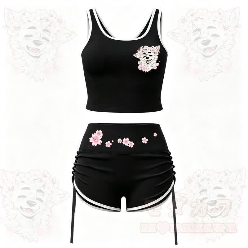 MODAKAWA X atka Wolf Print Cami Top Split Skort Two Pieces Set - Black Set - 2XL - image 3