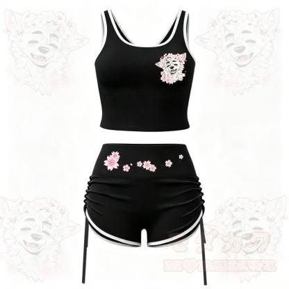 MODAKAWA X atka Wolf Print Cami Top Split Skort Two Pieces Set - Black Set - 2XL - image 3