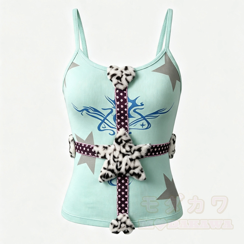 Y2k Cross Star Print Slim Cami Top - Green - L - image 1