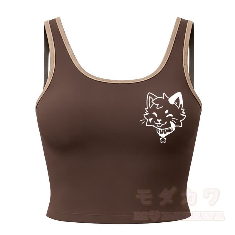 MODAKAWA X popipeko Puppy Print Cami Top Split Skort Two Pieces Set - Coffee Top - 2XL - image 13