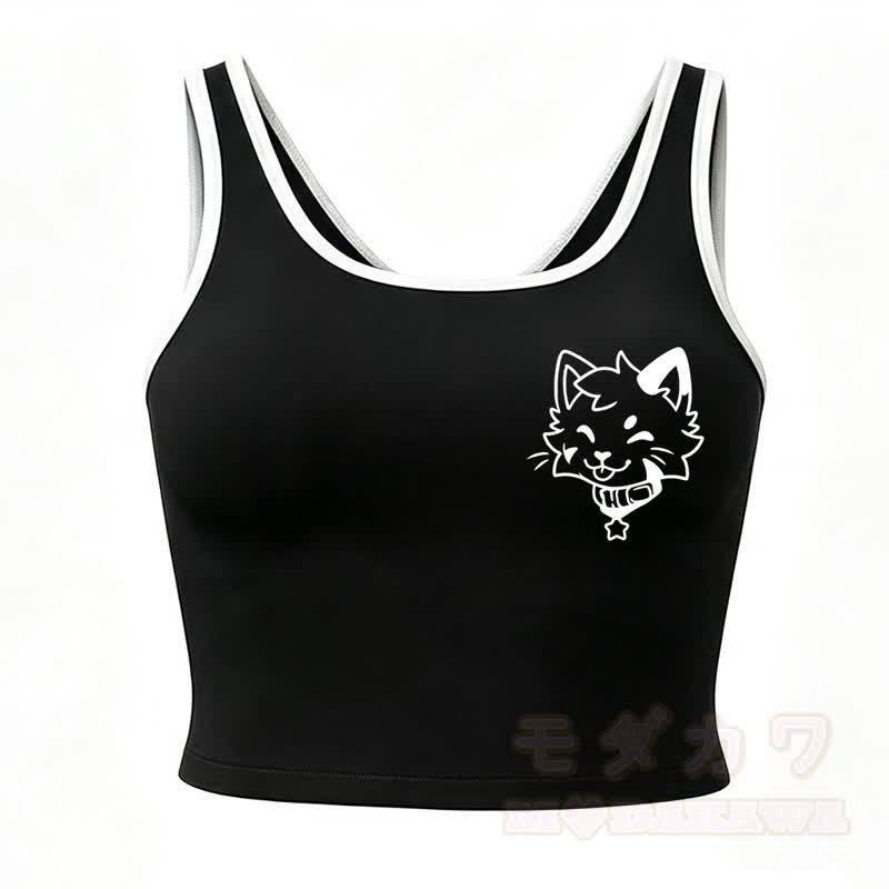 MODAKAWA X popipeko Puppy Print Cami Top Split Skort Two Pieces Set - Black Top - 2XL - image 12