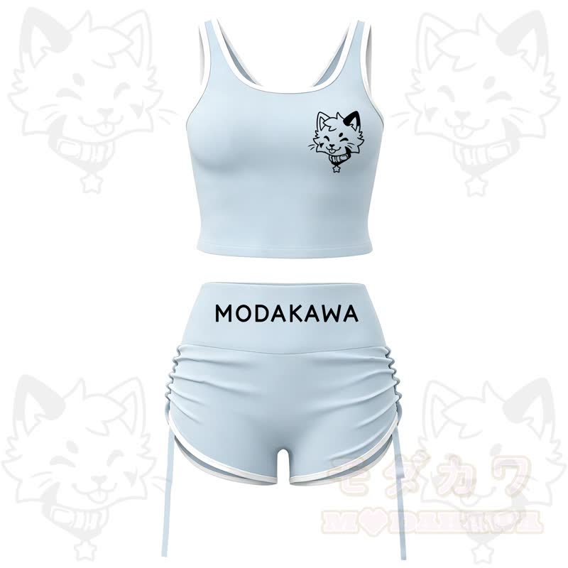 MODAKAWA X popipeko Puppy Print Cami Top Split Skort Two Pieces Set - Blue Set - 2XL - image 2