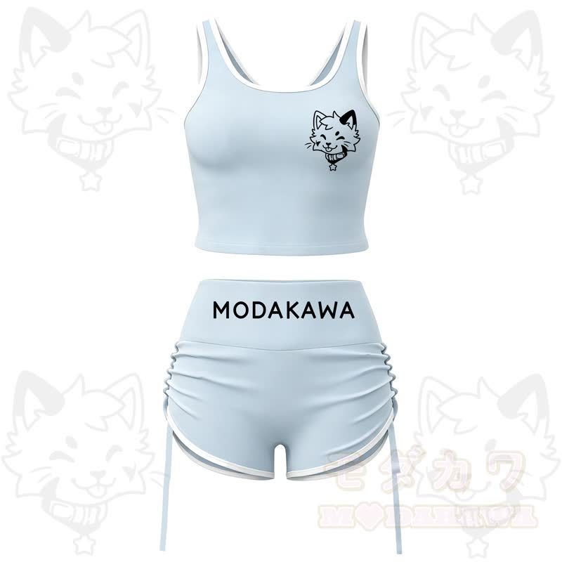 MODAKAWA X popipeko Puppy Print Cami Top Split Skort Two Pieces Set - Blue Set - 2XL - image 2