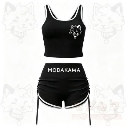 MODAKAWA X popipeko Puppy Print Cami Top Split Skort Two Pieces Set - Black Set - 2XL - image 3
