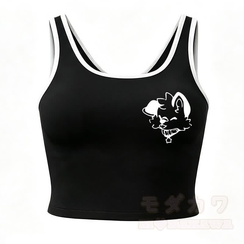 MODAKAWA X popipeko Dog Print Cami Top Split Skort Two Pieces Set - Black Top - 2XL - image 11
