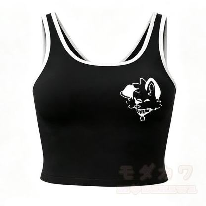 MODAKAWA X popipeko Dog Print Cami Top Split Skort Two Pieces Set - Black Top - 2XL - image 11