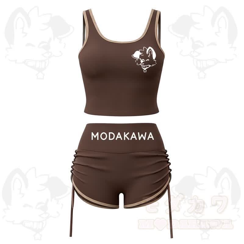 MODAKAWA X popipeko Dog Print Cami Top Split Skort Two Pieces Set - Coffee Set - 2XL - image 4