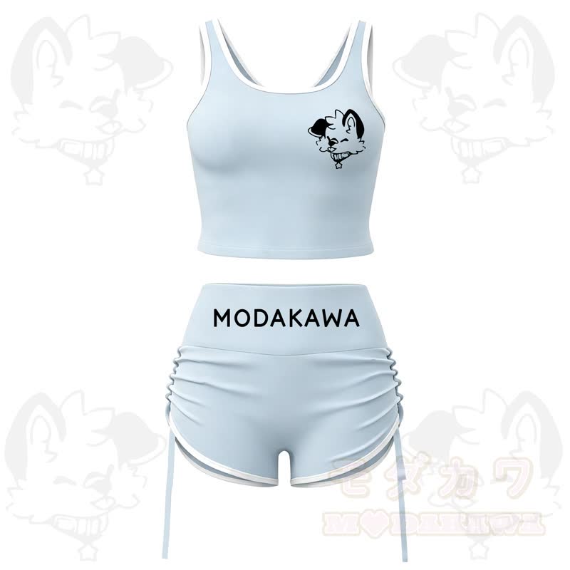 MODAKAWA X popipeko Dog Print Cami Top Split Skort Two Pieces Set - Blue Set - 2XL - image 3