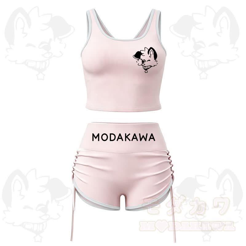 MODAKAWA X popipeko Dog Print Cami Top Split Skort Two Pieces Set - Pink Set - 2XL - image 2