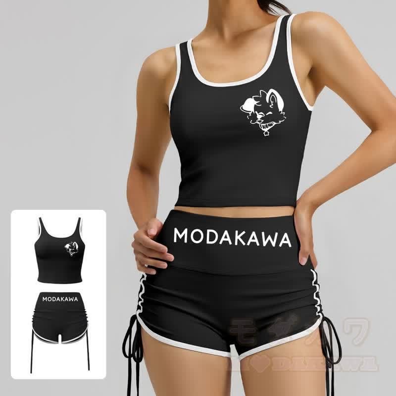 MODAKAWA X popipeko Dog Print Cami Top Split Skort Two Pieces Set - image 5