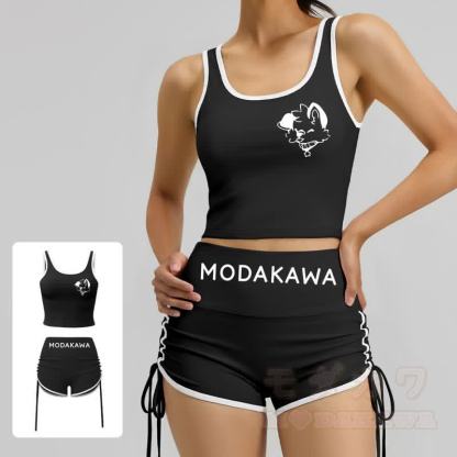 MODAKAWA X popipeko Dog Print Cami Top Split Skort Two Pieces Set - image 5