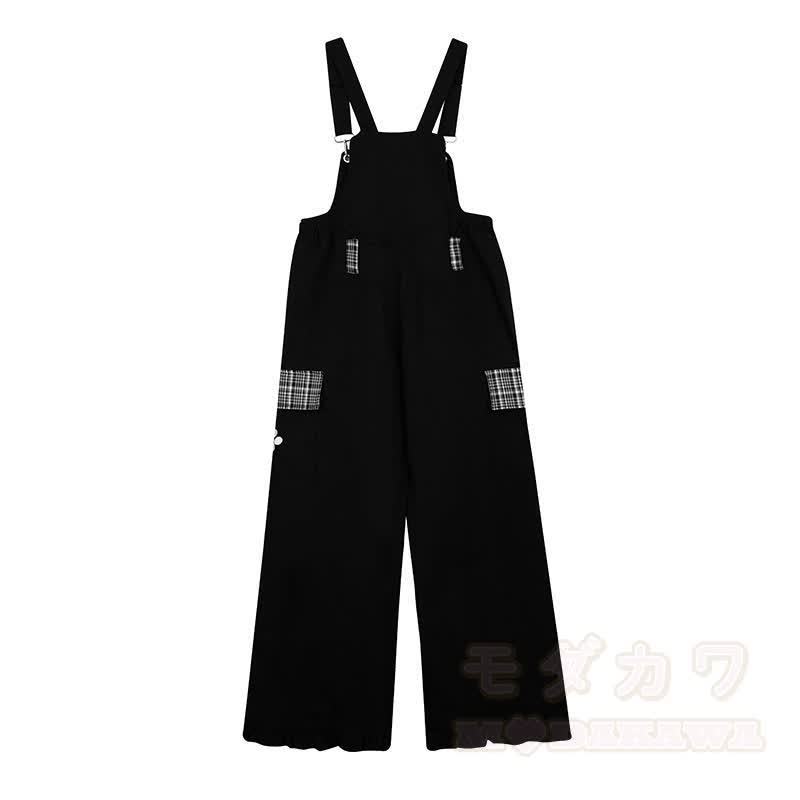 High Quality Durable Press Bear Embroidery Pendant Plaid Overalls - image 3