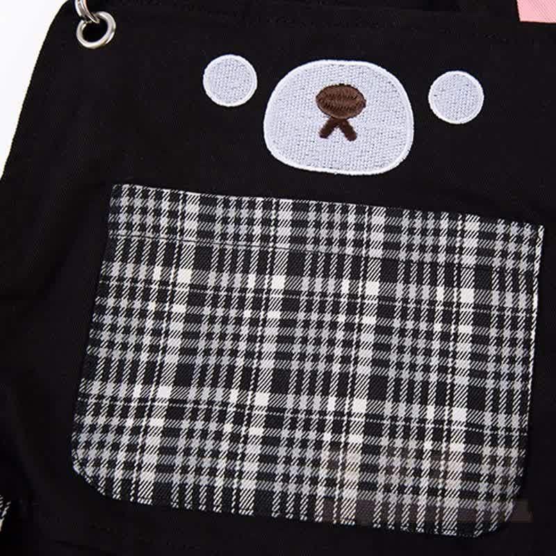 High Quality Durable Press Bear Embroidery Pendant Plaid Overalls - image 13