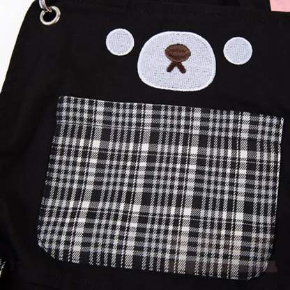 High Quality Durable Press Bear Embroidery Pendant Plaid Overalls - image 13