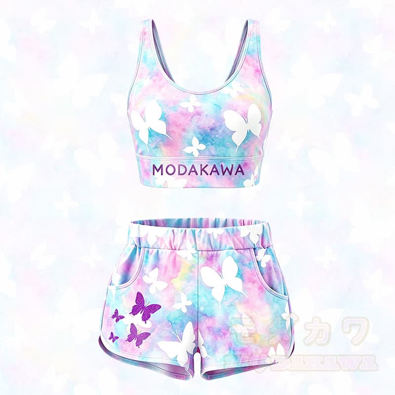 MODAKAWA Butterfly Graphic Crop Tank Sport Top Shorts Matching Outfit - Set B - 5XL - image 1