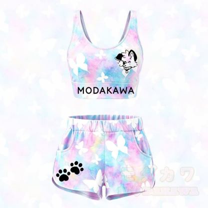 MODAKAWA X popipeko Butterfly Puppy Graphic Crop Tank Sport Top Shorts Matching Outfit - Set A - 5XL - image 1