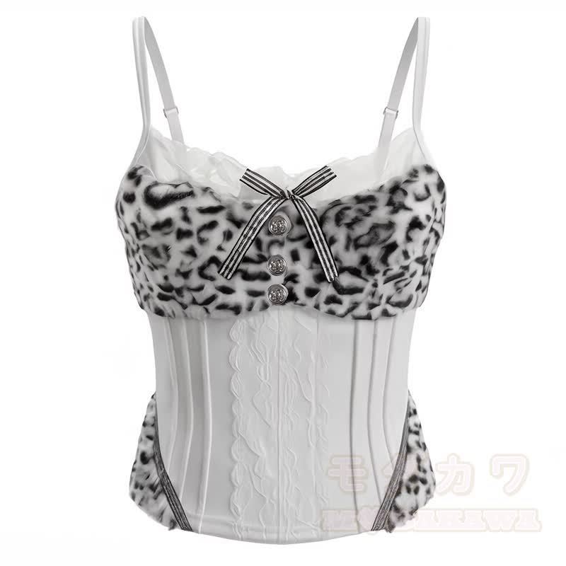 Y2k Leopard Splice Bow Cami Top Denim Shorts Two Pieces Set - Cami Top - XL - image 3