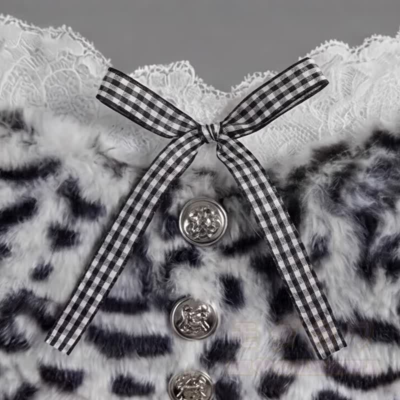 Y2k Leopard Splice Bow Cami Top Denim Shorts Two Pieces Set - image 5