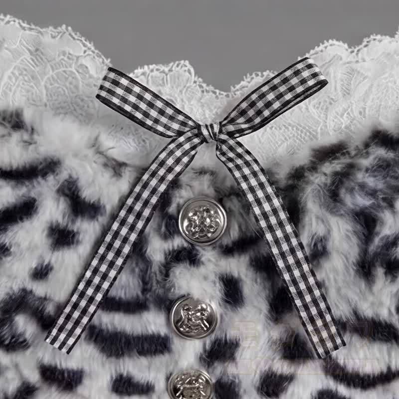 Y2k Leopard Splice Bow Cami Top Denim Shorts Two Pieces Set - image 5