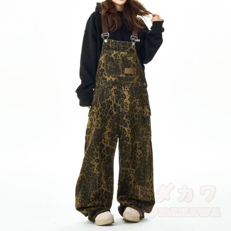 Cool Smoking Cat Print Hoodie Leopard Overalls Two Pieces Set - image 5