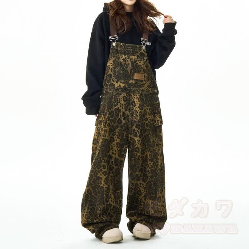 Cool Smoking Cat Print Hoodie Leopard Overalls Two Pieces Set - image 5