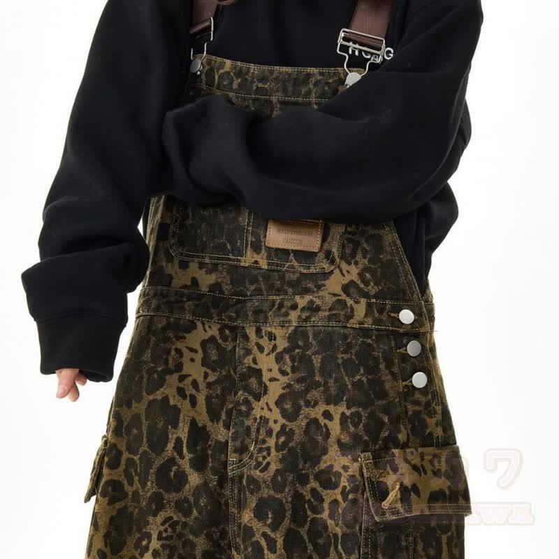 Cool Smoking Cat Print Hoodie Leopard Overalls Two Pieces Set - image 6