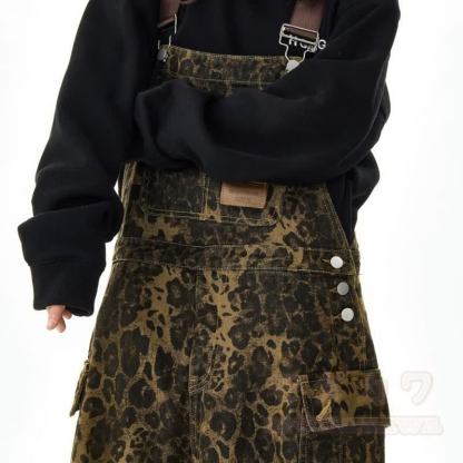Cool Smoking Cat Print Hoodie Leopard Overalls Two Pieces Set - image 6