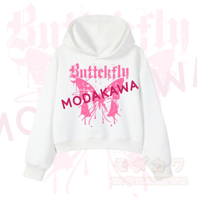 Sweet Butterfly Print Hoodie Wide Leg Denim Overalls Two Pieces Set - Top - 3XL - image 2