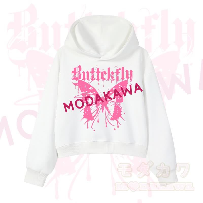 Sweet Butterfly Print Hoodie Wide Leg Denim Overalls Two Pieces Set - Top - 3XL - image 2