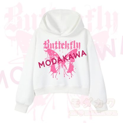 Sweet Butterfly Print Hoodie Wide Leg Denim Overalls Two Pieces Set - Top - 3XL - image 2