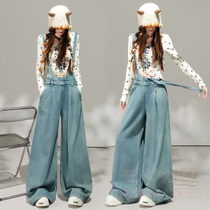 Sweet Butterfly Print Hoodie Wide Leg Denim Overalls Two Pieces Set - image 3