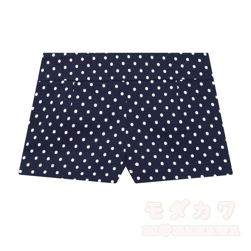 Polka Dot Stand Collar Cropped Jacket And Shorts Two Pieces Set - Blue Shorts - L - image 8