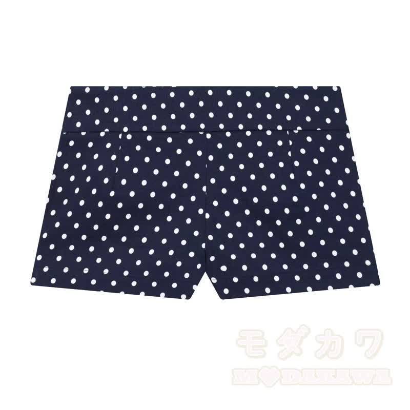 Polka Dot Stand Collar Cropped Jacket And Shorts Two Pieces Set - Blue Shorts - L - image 8