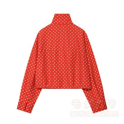 Polka Dot Stand Collar Cropped Jacket And Shorts Two Pieces Set - image 3