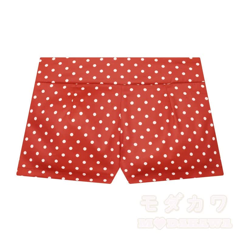 Polka Dot Stand Collar Cropped Jacket And Shorts Two Pieces Set - Red Shorts - L - image 4