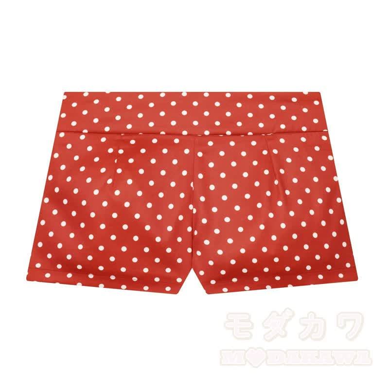 Polka Dot Stand Collar Cropped Jacket And Shorts Two Pieces Set - Red Shorts - L - image 4