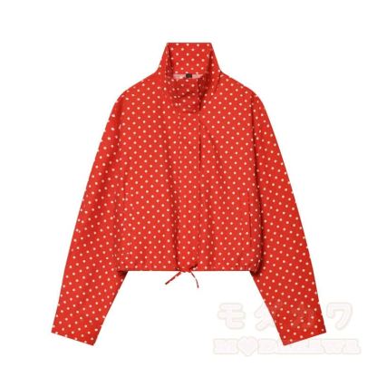 Polka Dot Stand Collar Cropped Jacket And Shorts Two Pieces Set - Red Coat - L - image 2